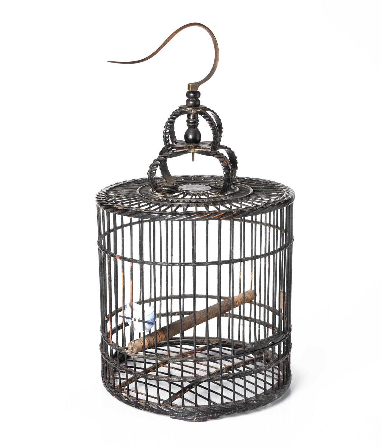 A CHINESE BLACK LACQUER BAMBOO BIRDCAGE, QING DYNASTY, LATE 19TH CENTURY
