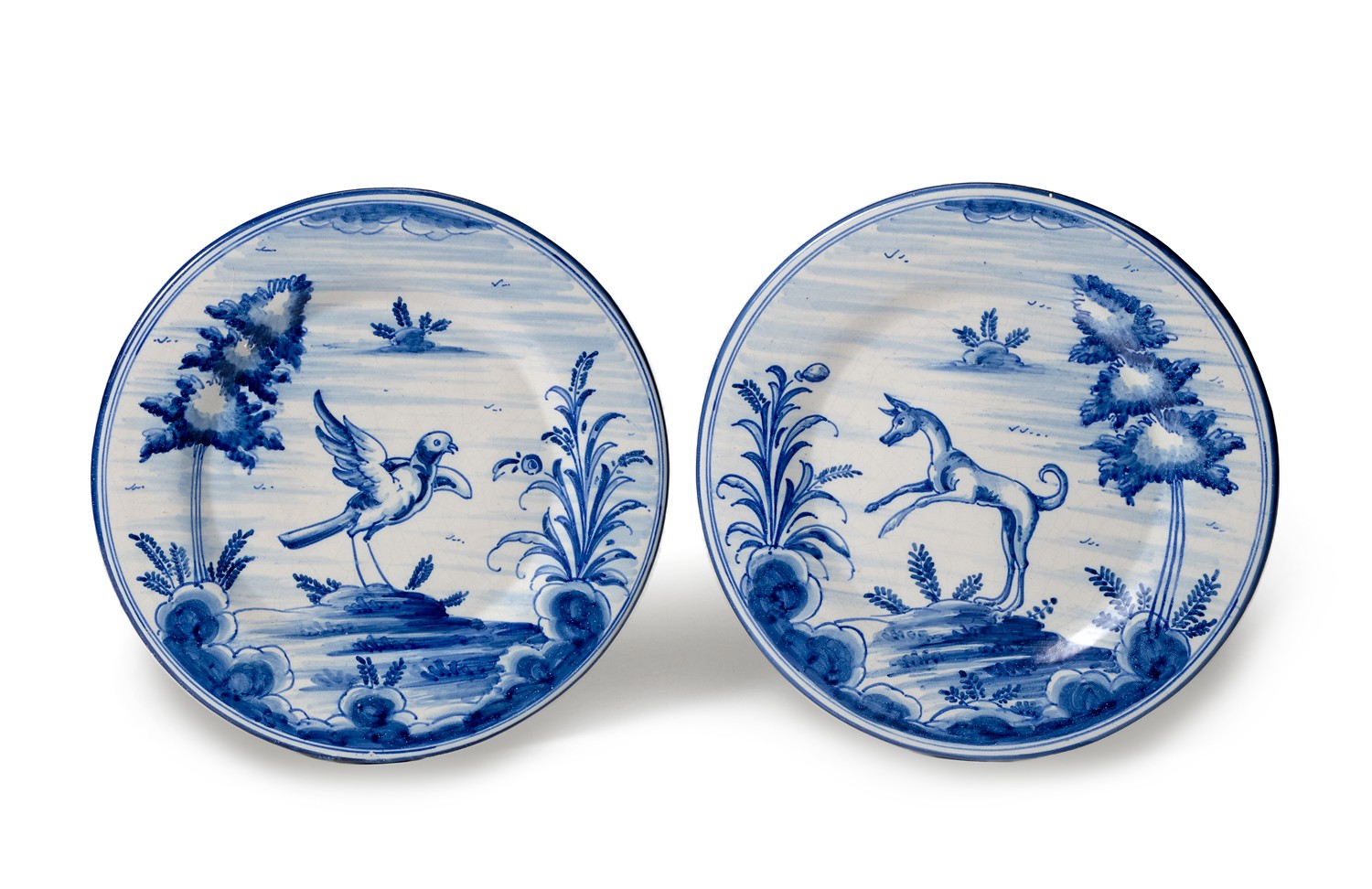 TWO TALAVERA BLUE AND WHITE MAJOLICA PLATES, EARLY 20TH CENTURY