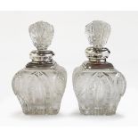 A PAIR OF GEORGE V SILVER MOUNTED CUT GLASS  SCENT BOTTLES, HENRY PERKINS AND SONS, LONDON, 1926