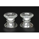 A PAIR OF FACETED CRYSTAL CANDLEHOLDERS, MODERN