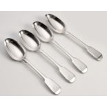 FOUR VICTORIAN SILVER FIDDLE PATTERN TABLESPOONS, JOHN HENRY LIAS, LONDON, 1839