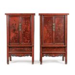 A PAIR OF CHINESE GILT RED LACQUER CABINETS, QING DYNASTY, 1644 - 1912
