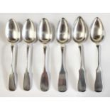SIX RUSSIAN SILVER FIDDLE PATTERN TABLESPOONS