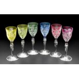 A SET OF SIX VAL ST LAMBERT HARLEQUIN WINE GLASSES