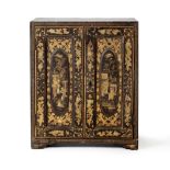 A CHINESE GILT BROWN LACQUER JEWELERY CABINET, QING DYNASTY, LATE 19TH CENTURY