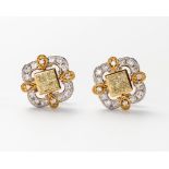 A PAIR OF YELLOW AND WHITE DIAMOND EARRINGS, BROWNS