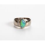 AN OPAL AND DIAMOND RING, CHERRY DESIGN