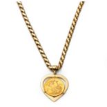 A 14CT GOLD NECKLACE AND COIN-MOUNTED PENDANT
