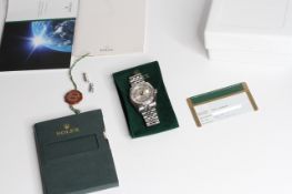 ROLEX DATEJUST DECORATED ARABIC DIAL FULL SET REFERENCE 116234, circular silvered dial with blue