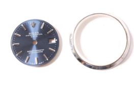 Ladies Rolex Oyster Perpetual Date Dial with bezel and glass, blue dial with baton hour markers ,