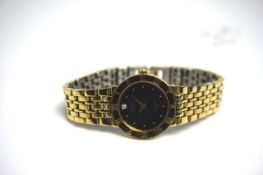 *TO BE SOLD WITHOUT RESERVE* LADIES ROTARY QUARTZ WATCH WITH BOX, circular black dial with dot
