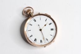 9CT CHRONOGRAPH POCKET WATCH, white dial with Roman numerals, outer seconds track, inner case back
