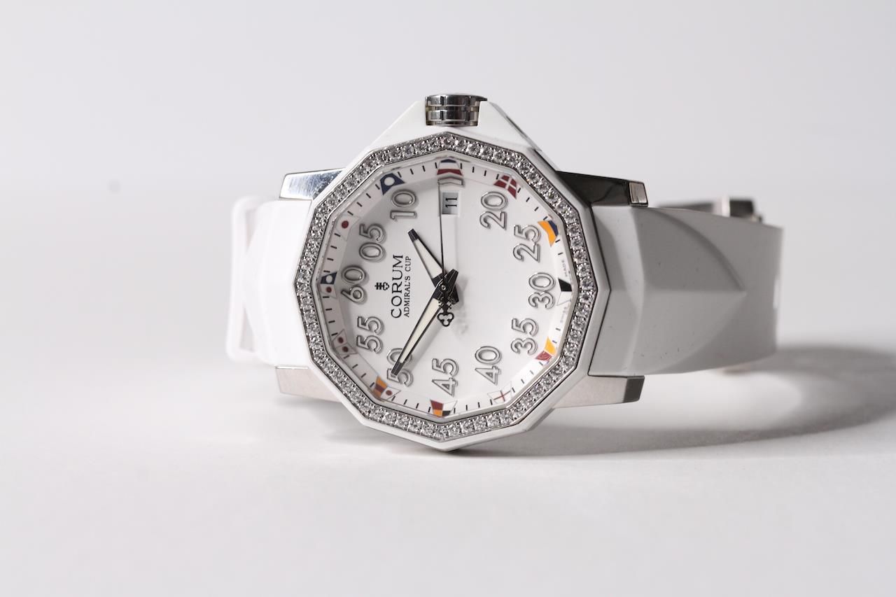 CORUM ADMIRALS CUP DIAMOND BEZEL AUTOMATIC BOX AND PAPERS 2019, circular white dial with applied - Image 2 of 5