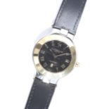 ANDRE LE MARQUAND HUNTER 18CT GOLD BEZEL, circular black dial with roman numeral hour markers,