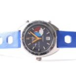 VINTAGE HEUER SKIPPER AUTOMATIC CHRONOGRAPH, circular blue dial with baton hour markers, orange