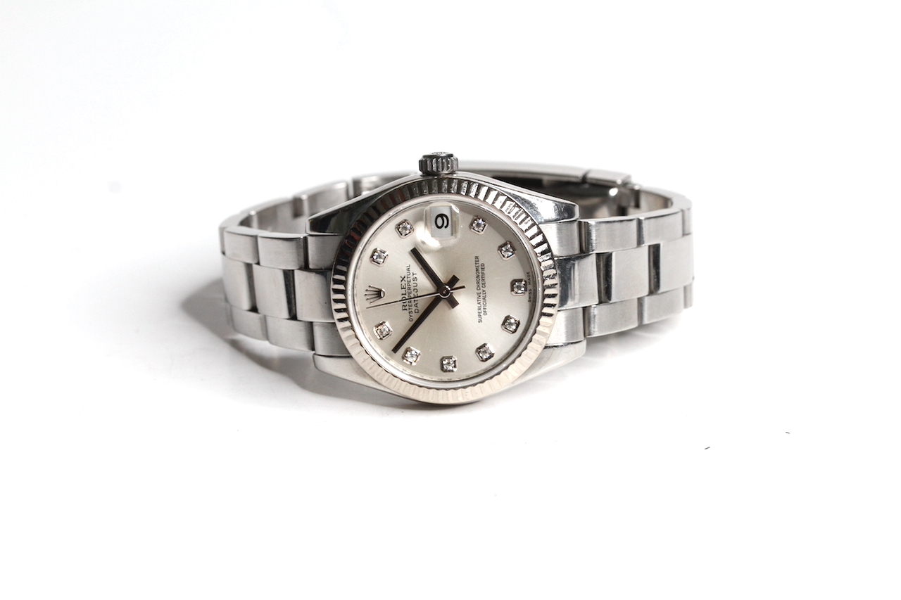 ROLEX DIAMOND DIAL DATEJUST WRISTWATCH REF 178274 W/PAPERS, circular silver dial with diamond hour - Image 3 of 6