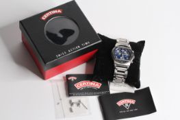 CERTINA DS CASCADEUR CHRONOGRAPH REFERENCE 541 / 8000 WITH BOX AND BOOKLETS, blue dial with three