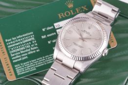 ROLEX OYSTER PERPETUAL 36 WRISTWATCH W/ BOX & GUARANTEE CARD REF. 116034 CIRCA 2009, circular silver