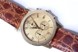 18CT PIAGET QUARTZ CHRONOGRAPH, circular champagne pinstripe dial with roman numeral hour markers,