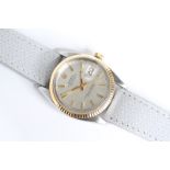 VINTAGE ROLEX OYSTER PERPETUAL DATE JUST REFERENCE 1601 CIRCA 1966, silvered pie pan dial, gold