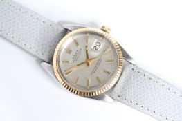 VINTAGE ROLEX OYSTER PERPETUAL DATE JUST REFERENCE 1601 CIRCA 1966, silvered pie pan dial, gold