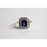 Platinum Step Cut Tanzanite And Diamond Ring, TZ1.80ct D0.55ct