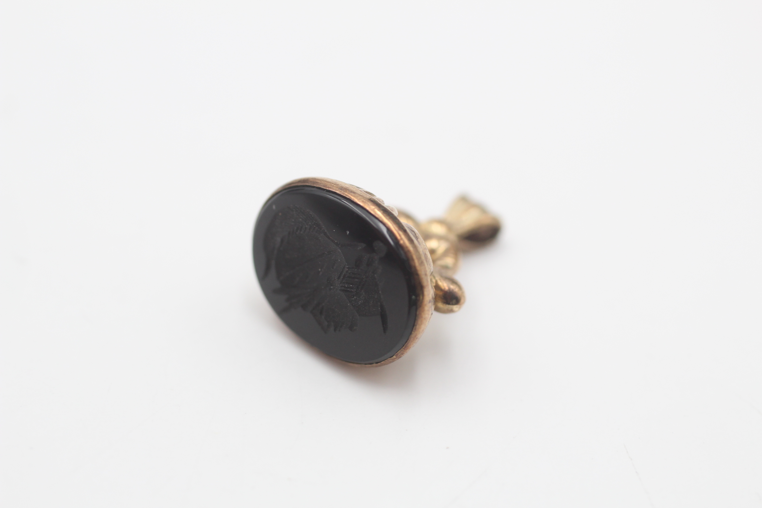 9ct gold vintage onyx roman soldier profile intaglio fob pendant (1.7g) - Image 5 of 5