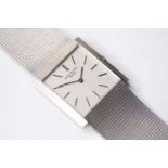 VINTAGE 18CT PATEK PHILIPPE WRIST WATCH, square white dial with baton hour markers, 26mm 18ct
