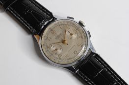 VINTAGE LE PHARE CHRONOGRAPH, circular cream patina dial with arabic numeral hour markers, two