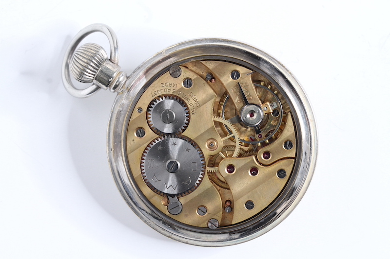 VINTAGE DAMAS G.S.T.P MILITARY POCKET WATCH, circular cream dial with arabic numeral hour markers, - Image 4 of 4
