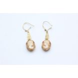 9ct gold vintage cameo drop earrings (2.8g)