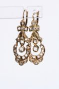 Tested 14ct Rose diamond drop earrings with French style fittings (1 x diamond missing)