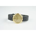 GENTLEMENS OMEGA GOLD PLATED WRISTWATCH, circular gold dial with stick hour markers and hands,