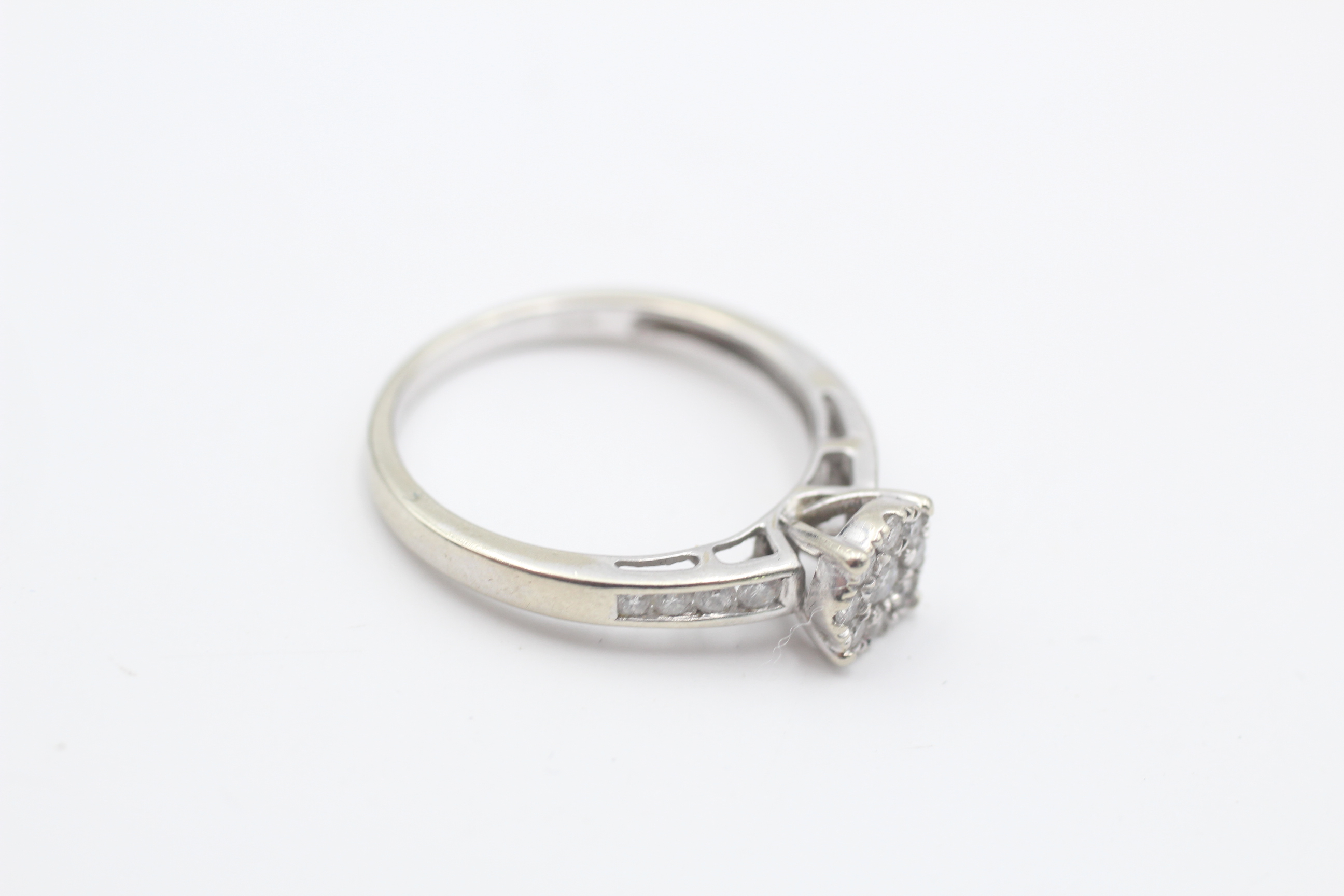 9ct white gold diamond halo & channel set shoulders ring (1.9g) - Image 3 of 4