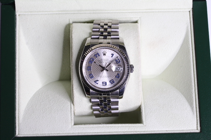 2011 ROLEX DATEJUST DECORATED ARABIC DIAL FULL SET REFERENCE 116234, circular silvered dial with - Image 2 of 5