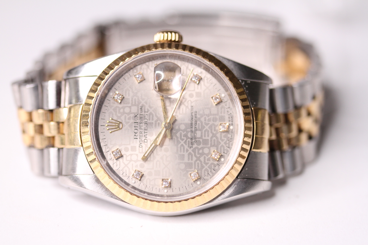 ROLEX DATEJUST STEEL AND GOLD JUBILEE DIAMOND DIAL 16223