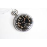 VINTAGE G.S.T.P WALTHAM MILITARY POCKET WATCH, black dial with Arabic numerals, coin edge, case back