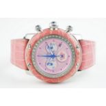 LADIES GLAM ROCK DIAMOND SET CHRONOGRAPH WRISTWATCH, circular triple register dial with hour markers