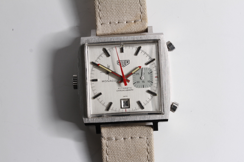 VINTAGE HEUER MONACO 1133 AUTOMATIC CHRONOGRAPH CIRCA 1970S, silvered service dial, red centre - Image 2 of 5