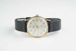 GENTLEMENS GARRARD 9CT GOLD AUTOMATIC WRISTWATCH, circular silver dial with stick hour markers and