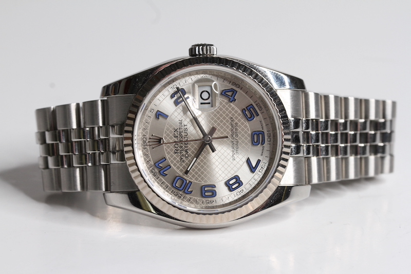 2011 ROLEX DATEJUST DECORATED ARABIC DIAL FULL SET REFERENCE 116234, circular silvered dial with - Image 3 of 5
