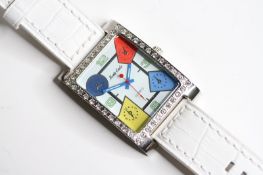 *TO BE SOLD WITHOUT RESERVE* MONACO LADIES QUARTZ, oversized colorful dial, cz set case, new battery