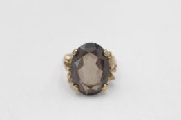 9ct gold vintage smoky quartz solitaire ornate floral setting cocktail ring (5.5g)