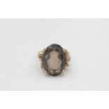 9ct gold vintage smoky quartz solitaire ornate floral setting cocktail ring (5.5g)