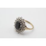 9ct gold vintage sapphire & diamond double halo dress ring (4.4g)