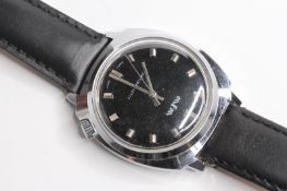 VINTAGE MFM MANUAL WIND WATCH CIRCA 1960s, circular black dial with baton hour markers, 37mm