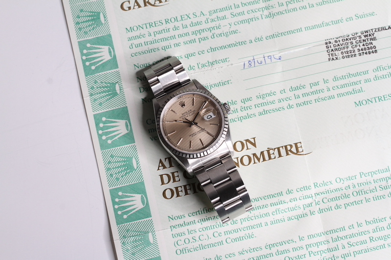 ROLEX OYSTER PERPETUAL DATEJUST TAPESTRY DIAL FULL SET REFERENCE 16220 CIRCA 1994, cream tapestry - Image 2 of 5