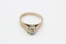 9ct gold vintage diamond solitaire etched cathedral setting ring (2.3g)