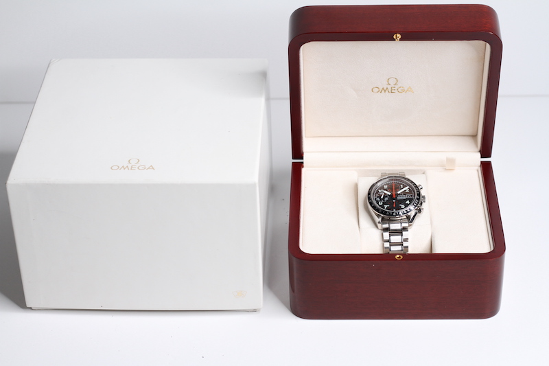 OMEGA SPEEDMASTER AUTOMATIC REFERENCE 175.0083, black dial with red detail and centre seconds,