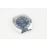 CYMA BY SYNCHRON DATE WRISTWATCH, circular blue dial with stick hour markers and hands, 37mm steel